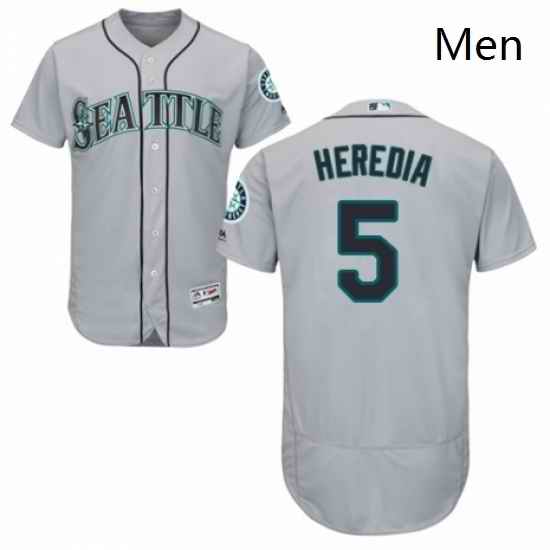 Mens Majestic Seattle Mariners 5 Guillermo Heredia Grey Road Flex Base Authentic Collection MLB Jersey